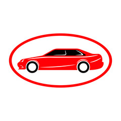 Red passenger car. Sedan. Close-up. Vector image. Side view. Isolated on white background.