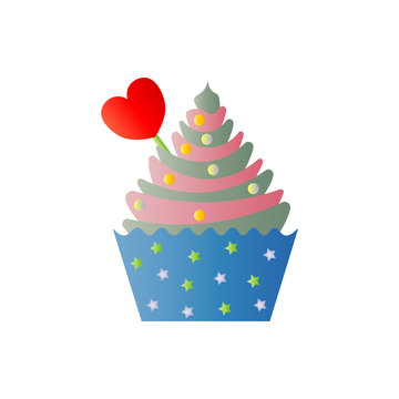 Delicious cupcake in a cup. Close-up. Vector image.