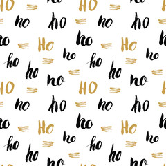 New Year and Christmas seamless pattern, with Ho Ho Ho hand drawn letters, retro, vintage Seamless Pattern. Background Vector Illustration.
