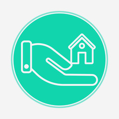 Hand with home vector icon sign symbol