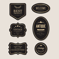 Vintage element banner label and decoration. Gold badge victorian design.