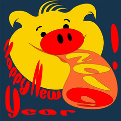 cartoon greeting card happy new year 2019 pig