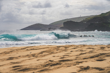 Waves and Surfers at Sandy Beach Park