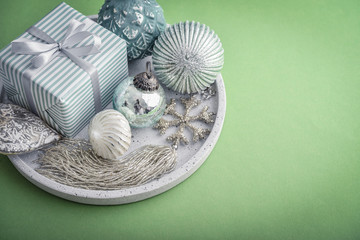 Gift box with different christmas decorations