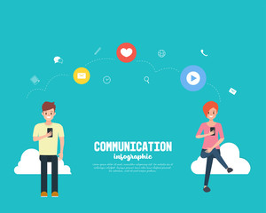 communication people chatting on mobile infographic. social media background.
