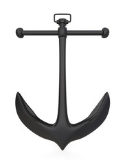 Black Anchor. Vintage Anchor of rough steel on white background. Front view. 3D render.