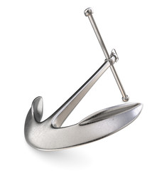 Anchor. Large Anchor of rough steel on white background. Perspective Front view. 3D render.