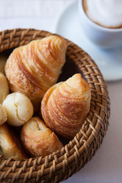 Breakfast basket with bread,