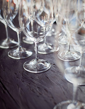 Row of wine glasses.