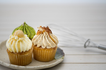 Tasty cupcakes Homemade  muffin  with cream buttercream for birthday, valentine, and christmas holliday