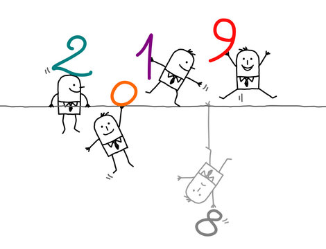 Cartoon Men on a Wire with 2019 Numbers
