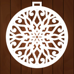 Laser cut christmas decoration vector design. Merry Christmas decoration for xmas tree. X-mas symbol for paper cutting, wood carving and christmas decorations. Christmas tree balls.