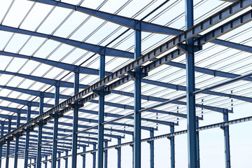 The steel frame structure is under construction