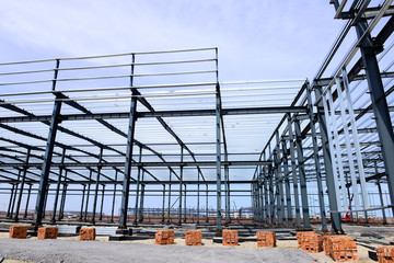 The steel frame structure is under construction