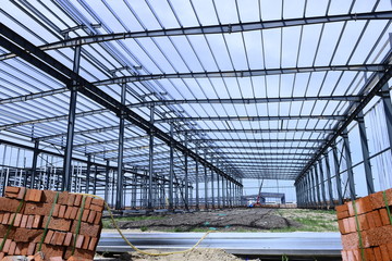 The steel frame structure is under construction