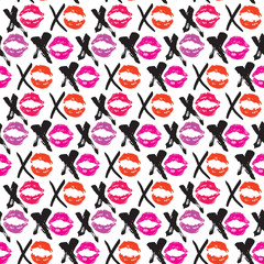 XOXO brush lettering signs seamless pattern, Grunge calligraphic hugs and kisses Phrase, Internet slang abbreviation XOXO symbols, vector illustration isolated on white background