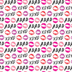 XOXO brush lettering signs seamless pattern, Grunge calligraphic hugs and kisses Phrase, Internet slang abbreviation XOXO symbols, vector illustration isolated on white background