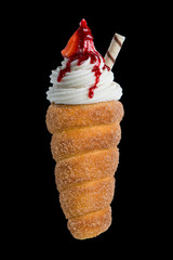Bread cone ice cream strawberry isolated black background