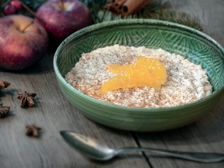 porridge in a blue bowl