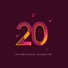 20 Year Retro Anniversary Celebration Vector Template Design Illustration