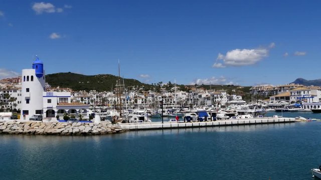 Spanish Marina in Puerto de La Duquesa in The Costa del Sol in Spain.
Camera = Static shot of Beacon and Marina