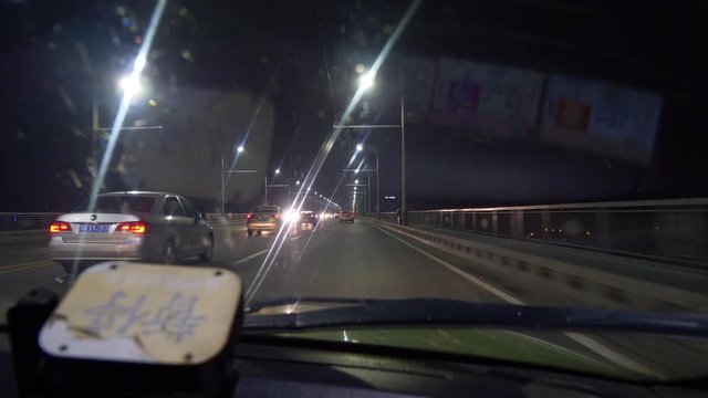 Night Time Wuhan City Road Trip Front Driver Pov Panorama 4k China
