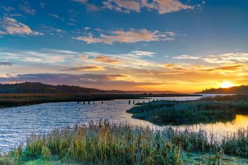 Sunset at Lynch Cove Wetlands Washington State