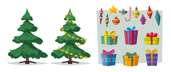 Beautiful Christmas tree. Cartoon vector illustration