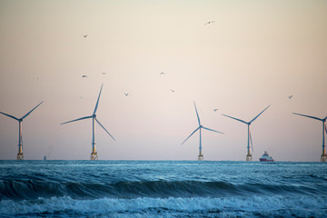 Aberdeen Windfarm in front of Dusk Sky