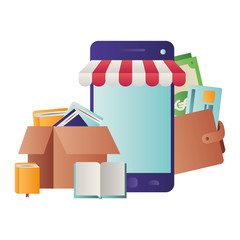 smartphone with tent and wallet with money