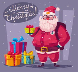 Funny modern Santa Claus character. Cartoon vector illustration