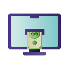 computer with bills isolated icon