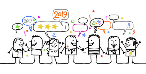 Happy Cartoon Social People and New Year 2019