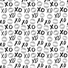 XOXO brush lettering signs seamless pattern, Grunge calligraphic hugs and kisses Phrase, Internet slang abbreviation XOXO symbols, vector illustration isolated on white background