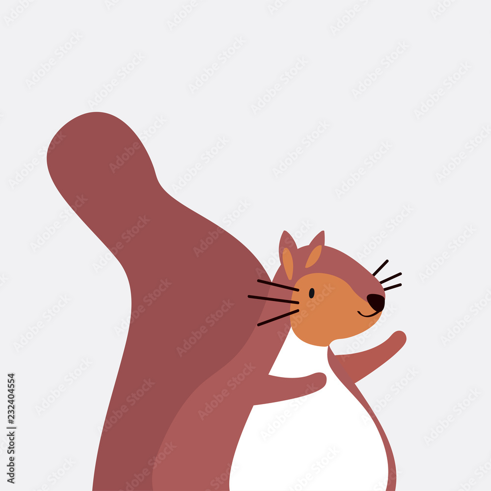 Sticker Cute wild brown squirrel cartoon vector illustration