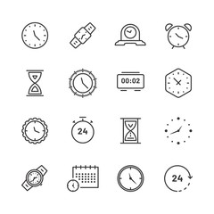 Time and clock linear icon set. Vector line icons of watch collection