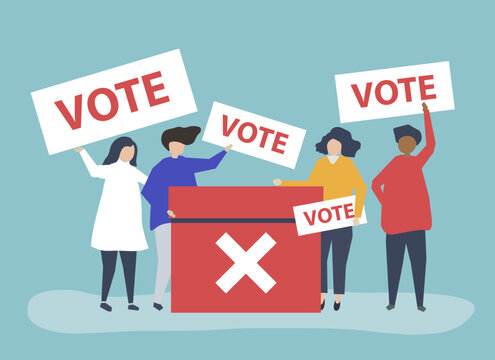 Character illustration of people with vote icons