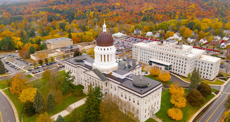 Capitol Building State House Augusta Maine Autumn Season Aerial - obrazy, fototapety, plakaty