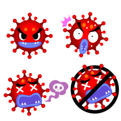Vector set of cute virus, germ, bacteria characters isolated on white background