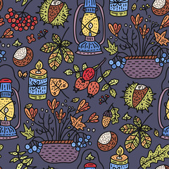 Cozy fall vector illustration. Autumn doodle detailed illustration.