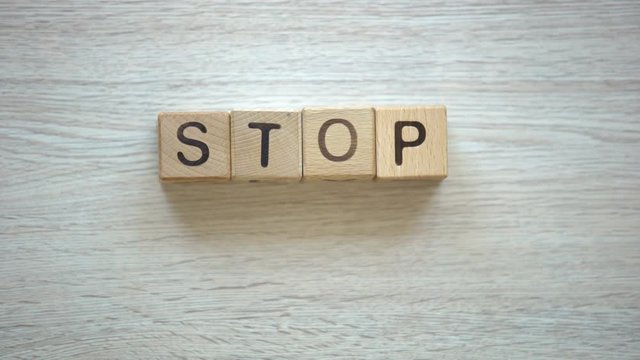 Stop, woman making word of cubes, traffic rules, smoking and alcohol refusal