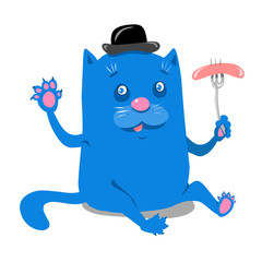 Stock Illustration Blue Cat with Sausage