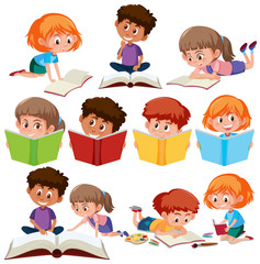 Set of kid reading book