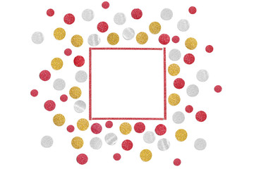 Red gold and silver glitter confetti paper cut on white background - isolated