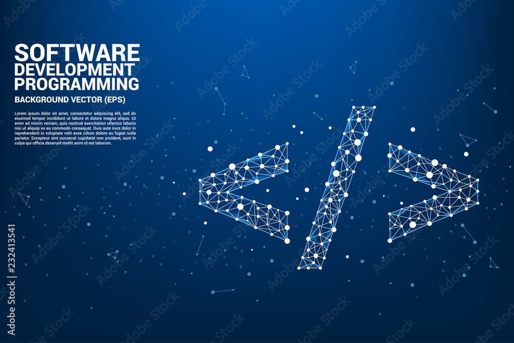 Fototapete Vector Polygon software development programming tag icon with dot connect line. Concept for Programming language technology and coding.