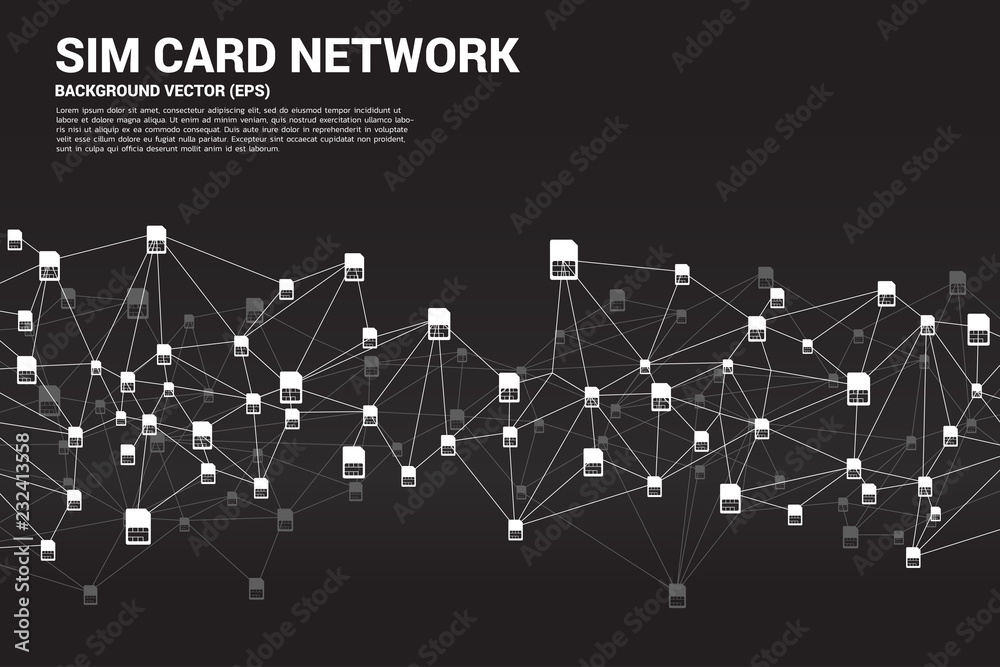 Poster Vector Polygon sim card network dot connect line. Concept for international sim card service  and network.