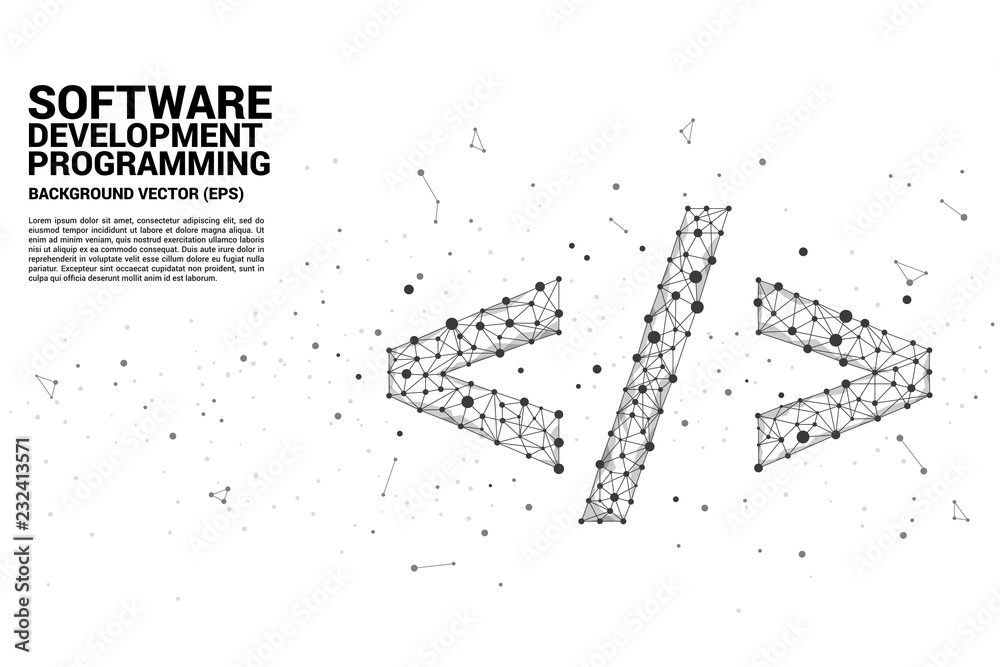 Fototapete Vector Polygon software development programming tag icon with dot connect line. Concept for Programming language technology and coding.