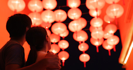 Couple enjoy the red chinese lantern © leungchopan
