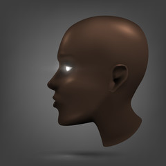 The head of the robot, the face of the android with luminous eyes. Cyber human, technology, conception: computer modeling, bioengineering