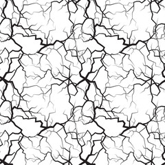 Seamless pattern with black cracks, dry soil, branches and roots. Abstract print
